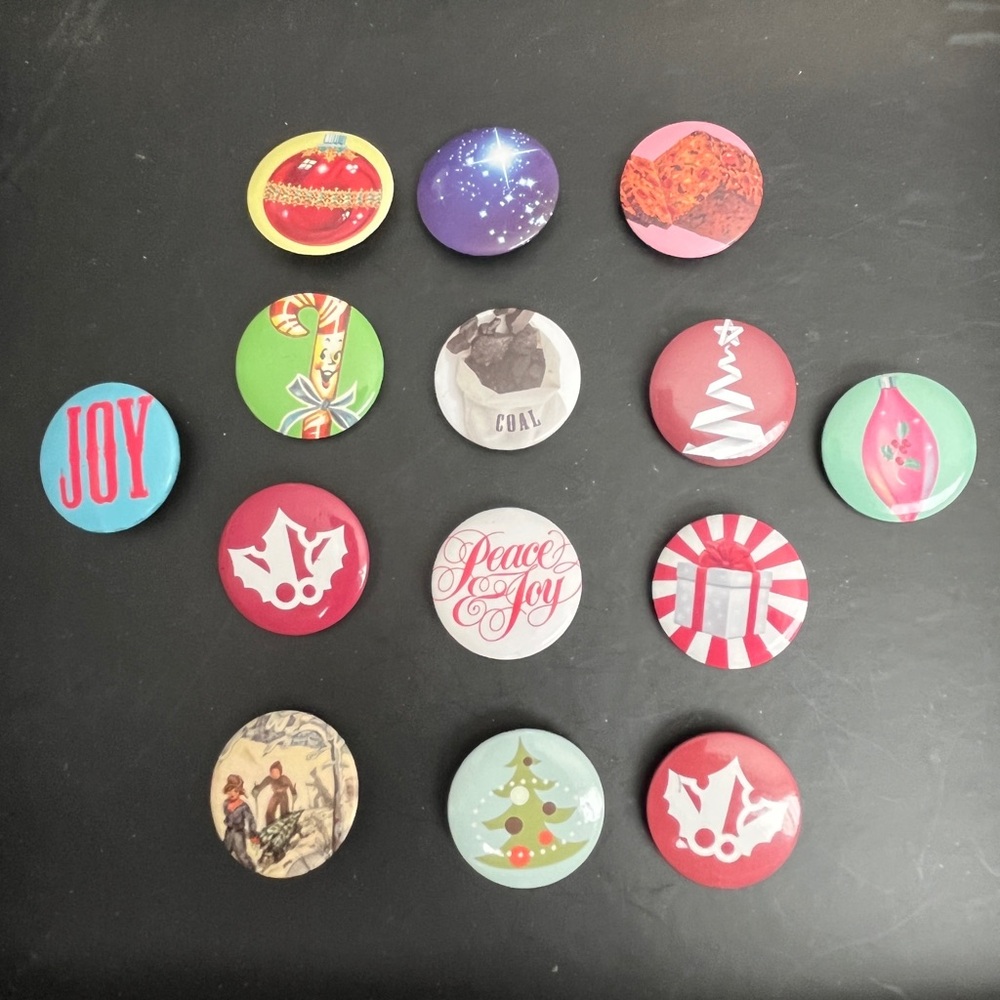 Lot of 14 Christmas Holiday Buttons – 1” Round Festive Pinback Badges
